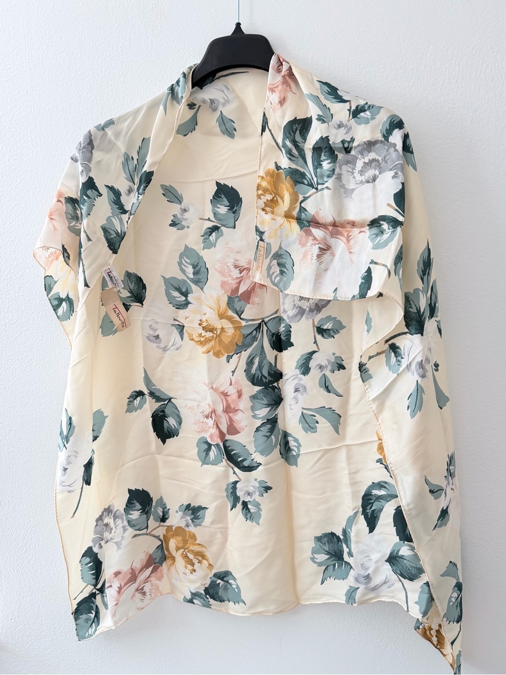Talbots 100% Silk Floral Square Scarf 35x35 Cream Green Pink NWT Vintage